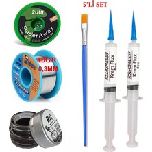MHM Mechanic Lehim Teli 0,3mm 40GR Havya Uc Temizleyici Rslasm Flux ve 2UUL-2015 Lehim Emme Teli SETI01