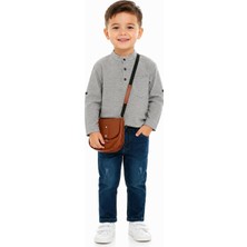 Güler Butik Erkek Çocuk Hakim Yaka Çizgili Gömlek Jeanpantolon Çantalı Takım Şık Kombin Günlük Özel Gün 4'lü Set