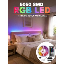 Uravas Store 5050 Smd Rgb LED Şerit 5 Metre Kumandalı Renkli Tv Oda Masa Arkası Dekoratif Aydınlatma Seti