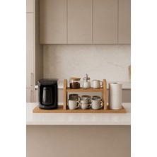 Aspera Wood Ahşap 2 Katlı Kahve Standı – Kahve Köşesi / Mutfak Organizeri, Entegre Peçetelik - %100 Mdf