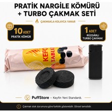 Puffstore 10’lu Pratik Nargile Kömürü ve Rezistanslı Rüzgârlı Turbo Çakmak Seti