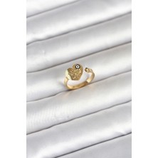 316L Çelik Gold Renk Nazar Detaylı Kalp Model Kadın Yüzük 5886 - MOVERA5808-9457