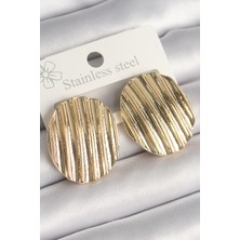 Pirinç Gold Renk Işlemeli Daire Plaka Model Kadın Küpe 5886 - MOVERA7238-2462