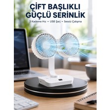 Sessiz Çalışan USB Şarjlı Çift Kafalı Masaüstü Fan – Ev ve Ofis Için - MOVERA9261-6404