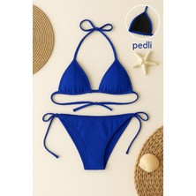 Kadın Mavi Yandan ve Boyundan Bağlamalı Bikini Mayo Takımı - MOVERA4494-7382
