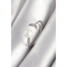 Pirinç Gümüş Renk Top Inci Figür Balık Kuyruğu Model Kadın Yüzük 5886 - MOVERA8338-1138