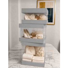 Rass Asetat Gelin&damat Çeyiz Bohça Kutusu Gümüş Yaldız 3'lü Set 1 Takım Şeffaf Katlanabilir Demonte Söz Nişan Hediyelik Büyük 33*33*40CM Orta 33*33* 25CM Küçük 33*33*15CM