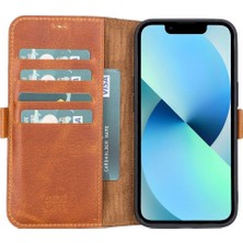 Apple iPhone 13 Uyumlu Deri Cüzdanlı Kılıf Antik Taba