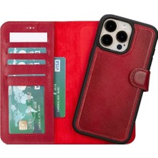 Apple iPhone 15 Pro Max Uyumlu Deri Cüzdanlı Kılıf Mwwn V4EF Kırmızı