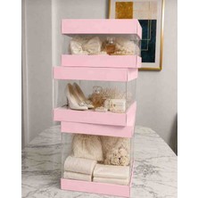 Rass Asetat Geli Çeyiz Bohça Kutusu Toz Pembe 3'lü Set 1 Takım Şeffaf Katlanabilir Demonte Söz Nişan Hediyelik Büyük 33*33*40CM Orta 33*33* 25CM Küçük 33*33*15CM