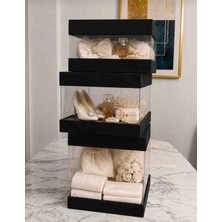 Rass Asetat Gelin&damat Çeyiz Bohça Kutusu Siyah 3'lü Set 1 Takım Şeffaf Katlanabilir Demonte Söz Nişan Hediyelik Büyük 33*33*40CM Orta 33*33* 25CM Küçük 33*33*15CM