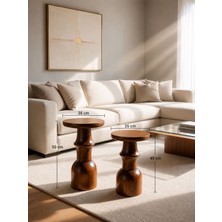 Cega Mobilya Masif Ahşap Dekoratif Yan Sehpa/ 2li Modern Mantar Sehpa / Ceviz Vernikli 45 50 cm