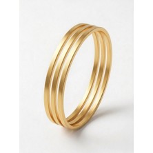 Fm Gold Renk 3'lü Çelik Ajda Bilezik Seti - 65 mm (6.5 Cm) Iç Çap - Kararmaz Paslanmaz Çelik