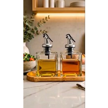 Trend Home Life Sofranız Için Ahşap Stantlı 2 Li 200 ml Cam Yağdanlık Sirkelik Zeytinyağı, Sıvı Yağlık, Sosluk Şişe