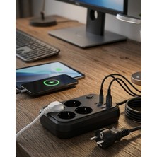 Termal Korumalı Uzatma Kablosu 4 Priz USB ve Type C Çoklu Şarj Istasyonu