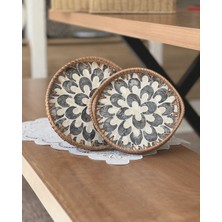 Marys Concept Rattan Yuvarlak Sedefli Tepsi - 2'li Set 23 cm ve 20 cm