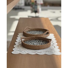 Marys Concept Rattan Yuvarlak Sedefli Tepsi - 2'li Set 23 cm ve 20 cm