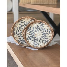 Marys Concept Rattan Yuvarlak Sedefli Tepsi - 2'li Set 23 cm ve 20 cm