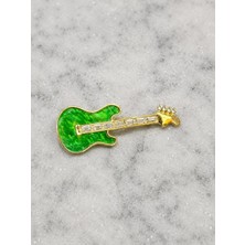 Valmont Yeşil Gitar Figürlü Mine Detaylı Baget Kristal Taşlı Altın Renk Kadın Broş