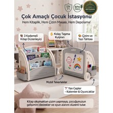 Crealisol 3 Katlı Montessori Çocuk Kitaplığı Beyaz-Gri Plastik Tekerlekli