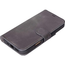 Eco Lounge Apple iPhone 16 Pro Uyumlu, Hakiki Deri, El Yapımı, Cüzdanlı Kılıf, Gölgeli Gri