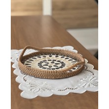 Marys Concept Rattan Yuvarlak Sedefli Tepsi 25 cm
