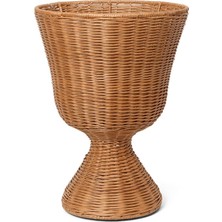 Ferm Living Agnes Düşük Rattan Saksı Standı El Örgüsü Doğal Dekoratif Bitki Sehpası