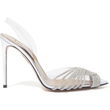 Aquazzura Gatsby 105 Kristal Slingback Topuklu Ayakkabı - Gümüş