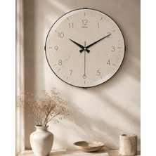 Wabi Sabi Duvar Saati 36 cm Bombe Camlı Muyika Traverten Taş Dokulu Sessiz Akar Modern Salon Mutfak