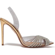 Aquazzura Gatsby 105 Kristal Slingback Topuklu Ayakkabı - Altın