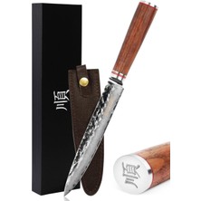 Yousunlong 20CM Sashimi Bıçağı - Japon Çekiç Desenli Damascus Çelik ve Ceviz Ağacı Saplı