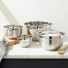 Crate & Barrel 4'lü Paslanmaz Çelik Karıştırma Kase Seti, Iç Içe Geçebilir Tasarım