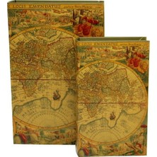 Kaufhier Kutu Kitap Harita 2'li Set Dekoratif Hediyelik