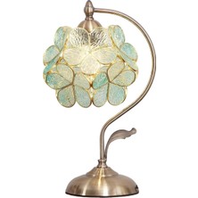 Home London Breeze Tiffany Masa Lambası, Açık Mavi Vitray Çiçek Abajur, Pirinç Ayak