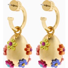 Kurt Geiger Rainbow Floral Küpeler, Altın Tonlu Pirinç Halka Küpeler ve Canlı Çiçek Detaylar