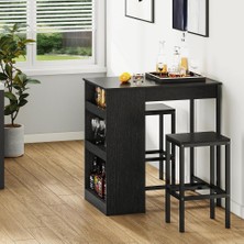 YITAHOME 3 Parça Bar Masası Seti, 2 Tabureli, 3 Raflı, Metal Çerçeveli, Endüstriyel Tasarımlı Mutfak ve Kahvaltı Masası