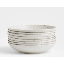Crate & Barrel Craft Benekli Beyaz Alçak Kaseler, 8'li Set