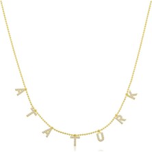 Tienda Elegante Gümüş Gold Atatürk Yazılı Bayan Kolye