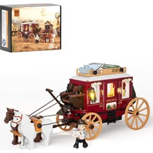 Funwhole Western Stagecoach Aydınlatma Taşı Seti, Eski Batı Arabası ve At, 293 Parça