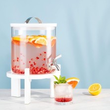 Navaris 5 Litre Cam Içecek Sebili - Musluk Kapaklı ve Bambu Standlı  Sıcak ve Soğuk Içecekler Için Su Sebili