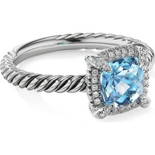 David Yurman Modern Tasarım 7 mm Mavi Topaz Taşlı Yüzük
