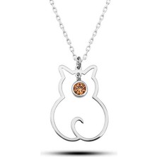 Tienda Elegante Gümüş Kasım Ayı Doğum Taşı Kedi Kadın Kolye