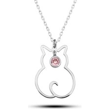 Tienda Elegante Gümüş Ekim Ayı Doğum Taşı Kedi Kadın Kolye