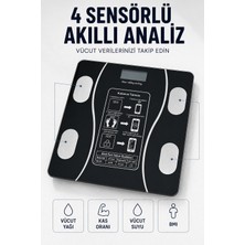 Kaufhier Bluetooth Akıllı Tartı 180 kg Kapasiteli Vücut Yağ Kas Su Bmı Analizli Cam Baskül