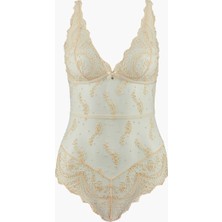 Aubade Écrin Noir Body, Grafik Desenli, Swarovski Taşlı, Altın Detaylı, Dantel Sırtlı Lüks Nakışlı Body