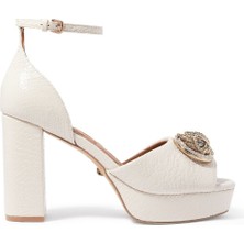 Kurt Geiger Yılan Derisi Desenli Platform Topuklu Ayakkabı - Off White