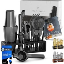 Empation Cocktail Set 825 ml Paslanmaz Çelik Boston Shaker, Stand ve Tarif Kitapçığı ile Profesyonel Set