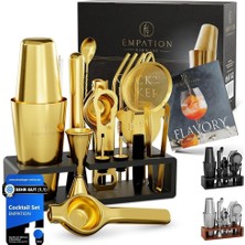 Empation Cocktail Set 825 ml Paslanmaz Çelik Boston Shaker, Stand ve Tarif Kitapçığı ile Profesyonel Set