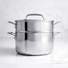 Crate & Barrel Evencook Core 6 Qt. Cam Süzgeç Kapaklı Paslanmaz Çelik Çok Amaçlı Tencere