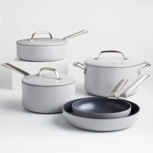 Crate & Barrel Evencook Gri, Seramik Yapışmaz 8 Parçalı Pişirme Seti Bonuslu